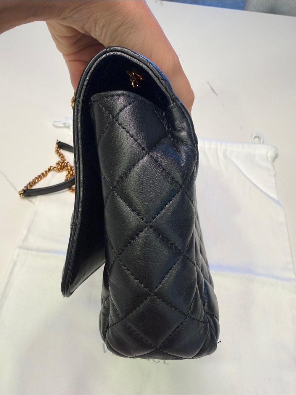 Versace Black Quilted Leather Crossbody with Gold Medallion and Chain - Picture 8 of 14